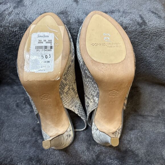 Donald J Pliner Heels Size 8M Gold Shimmer Snakeskin Slingback Allie Peep Toe - Picture 12 of 16